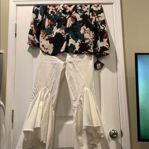 Cremè flat leg bell bottoms